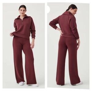 SPANX Burgundy Wide Leg Pants & zip top Air Essentials set size 1X EUC Spice